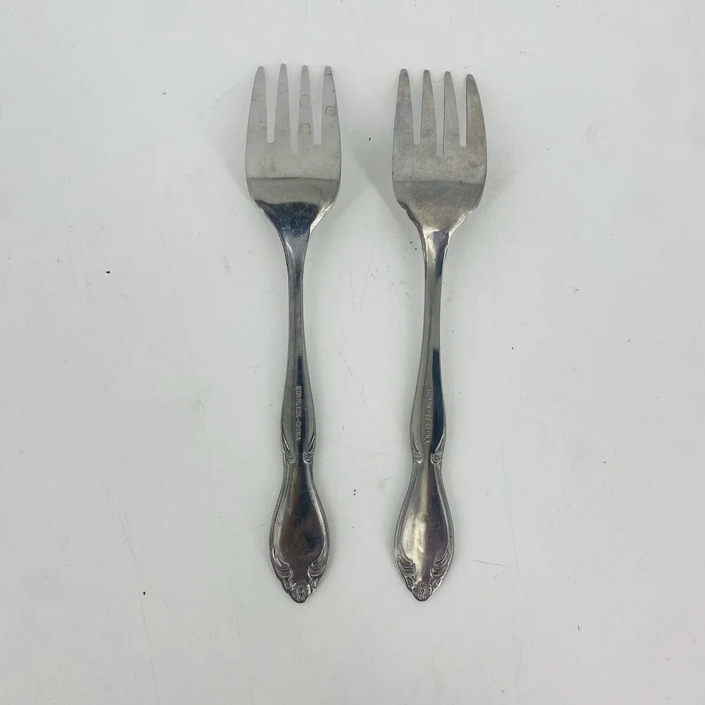 Set of 2 Vintage Customcraft China Stainless Dinner Forks Monogram C Floral